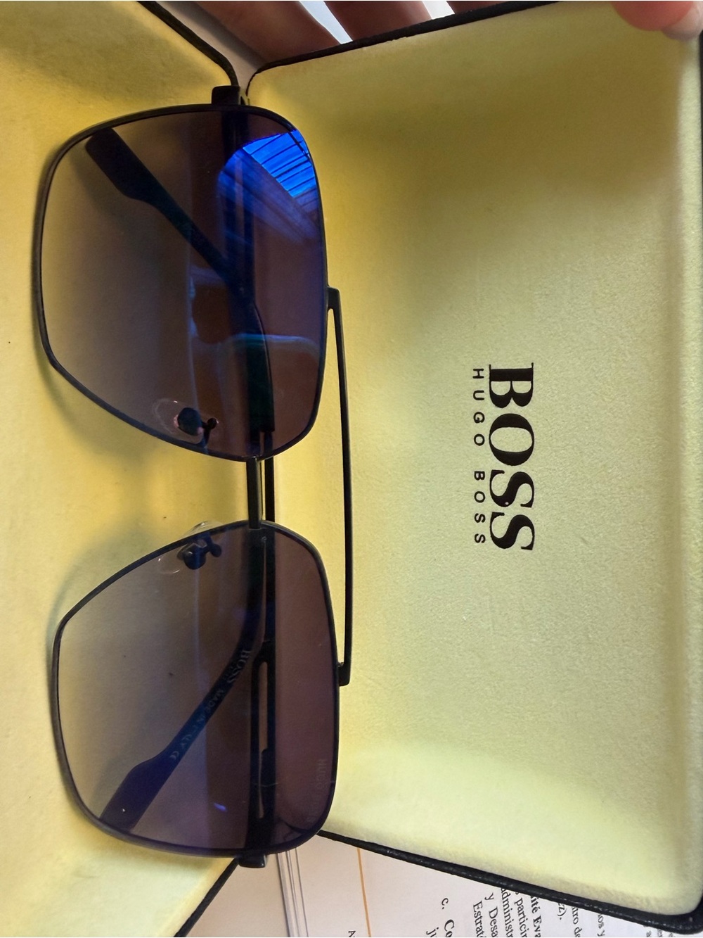 Hugo Boss Men’s Black Sunglasses with Blue-Tinted Lenses